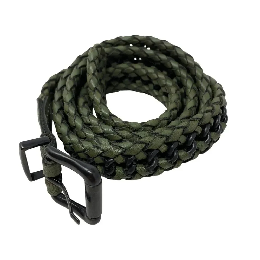 Unbranded Green and Black Braided Leather Belt Womens Size L/XL